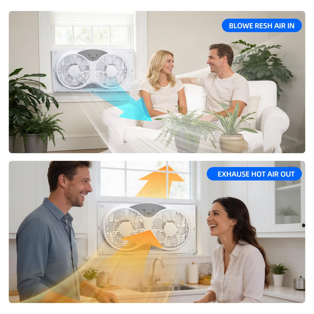 Twin Window Fan 9 Inch Expandable Dual Blade with Remote Control 2-Speed 3-Speed for Bedroom Living Room Kitchen Indoor Cooling