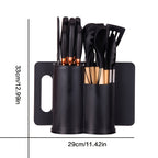 19-Piece Kitchen Knife & Utensil Set with Block – Silicone Cooking Tools, Wooden Handles, Stainless Steel Knives, Cutting Board & Scissors | All-in-One Kitchen Starter Set for Home, Dorm & Housewarming Gift