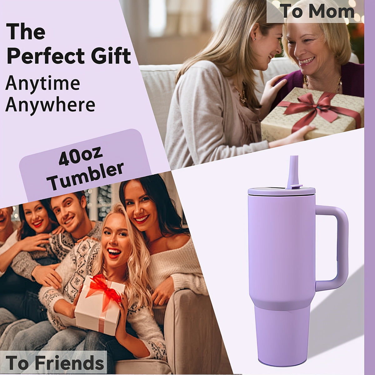 40oz Insulated Tumbler with Straw & Handle - Double Wall Stainless Steel Vacuum Cup for Hot & Cold Drinks, Reusable Travel Mug, 8 Colors | Nuvia Haven