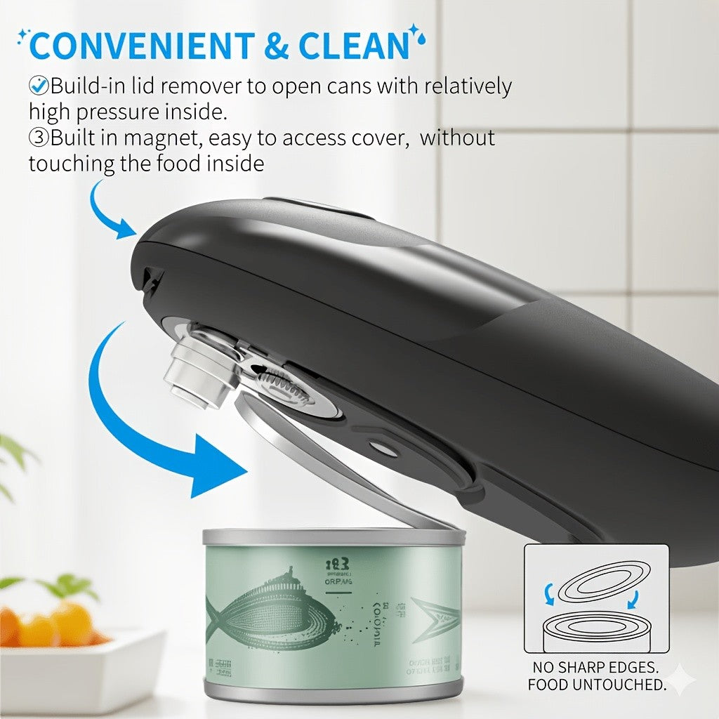 One-Touch Automatic Electric Can Opener – Smooth Edge Safety Can Opener for Arthritis & Elderly, Hands-Free Effortless Operation, Compact Design, No Sharp Edges, Black or Red