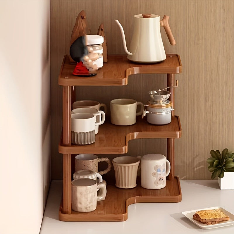 Corner Shelf Countertop Organizer, Triangular Multi-Tier Kitchen Storage Rack for Coffee Accessories, Cups, Spices & Kitchen Essentials, Space-Saving Corner Stand for Counter, Bathroom & Office
