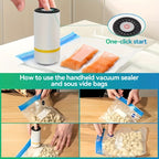Portable USB Rechargeable Vacuum Sealer Kit with 9 Reusable Bags | Mini Electric Vacuum Pump for Food Storage, Meal Prep & Sous Vide | 3 Bag Sizes Included