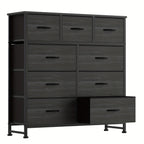 9 Drawer Fabric Dresser with Bins – Tall Chest of Drawers Organizer for Bedroom Closet Hallway Nursery, Steel Frame Wood Top Easy Pull Handles