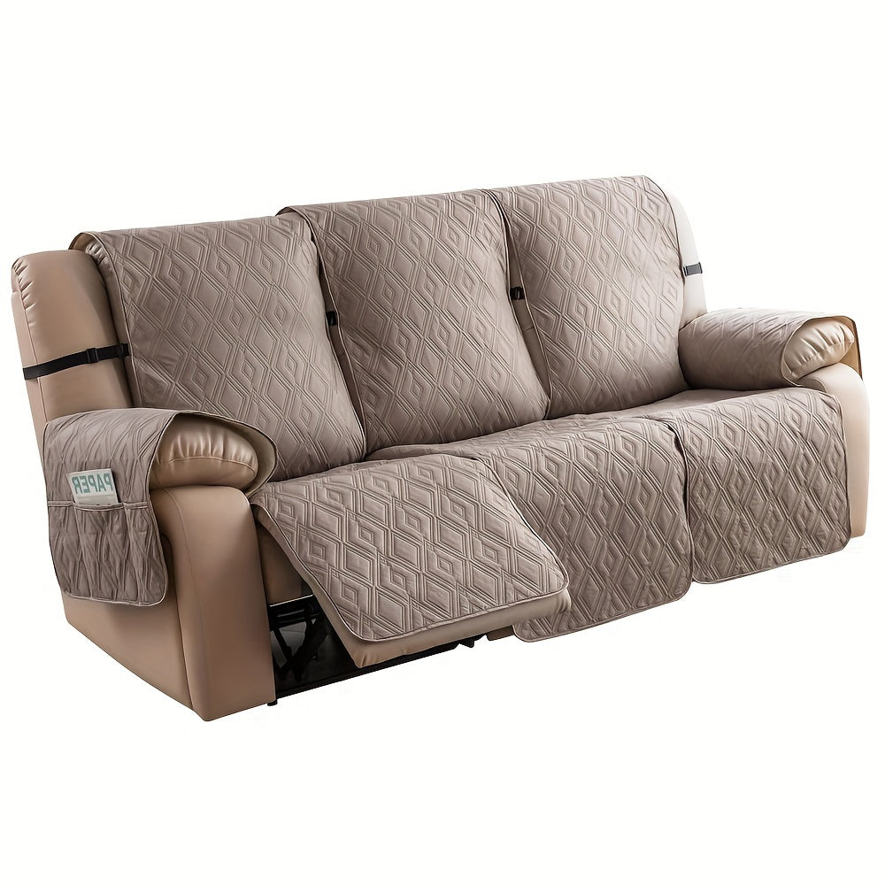 Recliner Sofa Cover Set 3-Piece Non-Slip Couch Covers for 3-Cushion Reclining Couch – Washable Furniture Protector with Elastic Straps for Pets & Dogs, Knit Fabric Slipcover for Living Room