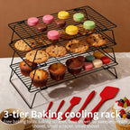 Foldable Cooling Rack Set with Baking Tools – Stackable Oven Cookie Cake Drying Rack, 3/4/5 Piece with Silicone Spatula, Egg Beater & More, Holiday Baking Gift