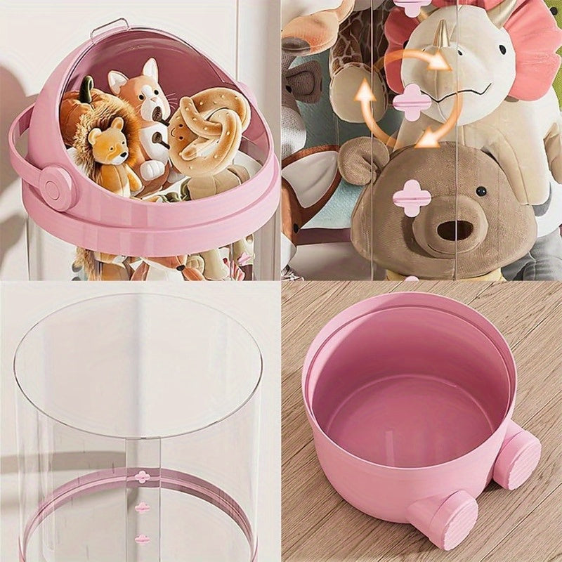 Stuffed Animal Storage Tube 4-Layer Transparent with Handle, 63.8" Vertical Display Tower for Plush Toys, Dolls & Collectibles – Dustproof Sealed Organizer for Bedroom, Living Room & Dollhouse Decor