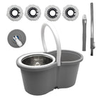 360° Spin Mop and Bucket Set with Wringer – Stainless Steel Extended Handle Spinning Mop Bucket System with 4 Microfiber Mop Refills for Hardwood Tile & Laminate Floor Cleaning