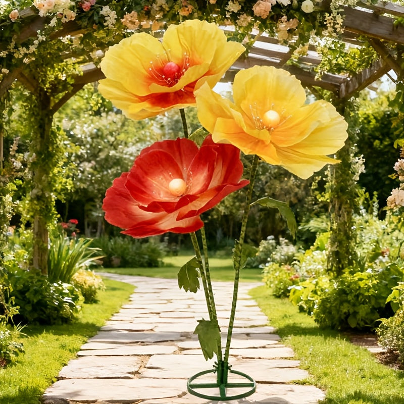 Large Artificial Poppy Flowers 3pcs Giant Orange Yellow Red Blooms Realistic Faux Floral for Wedding Centerpiece Party Decor Photo Booth Spring Home Decoration