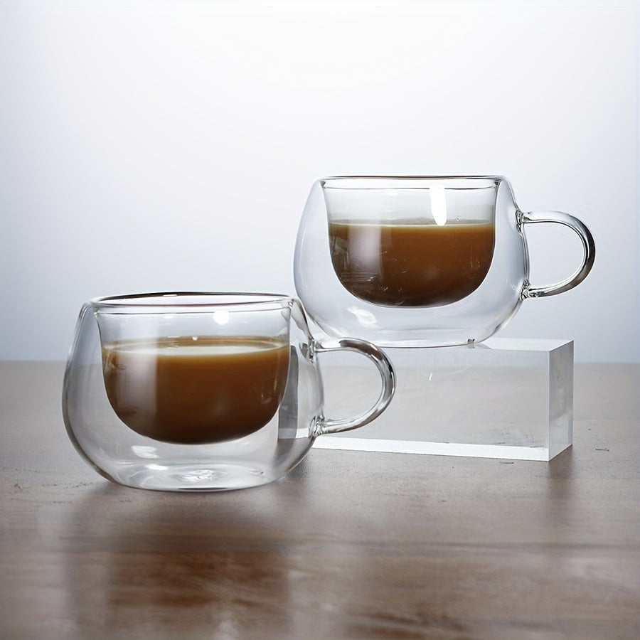 Double Wall Glass Coffee Cup with Handle 3.7oz – Insulated Transparent Borosilicate Glass for Cappuccino Espresso Latte Tea, Set of 2 4 6 or 8
