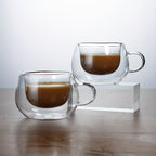 Double Wall Glass Coffee Cup with Handle 3.7oz – Insulated Transparent Borosilicate Glass for Cappuccino Espresso Latte Tea, Set of 2 4 6 or 8