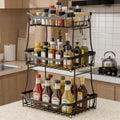 Tiered Metal Fruit Basket with Banana Hook & Wooden Handle – 2 & 3 Tier Countertop Produce Organizer for Kitchen | Removable Tiers | Bread, Vegetable & Fruit Storage
