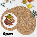 6pcs Natural Rattan Round Placemats 11.8in Heat Resistant Non-Slip Bohemian Wicker Table Mats for Dining Wedding Christmas Thanksgiving