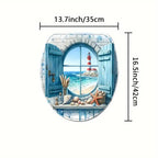Lighthouse Shower Curtain Set 4 Piece - Window View Pattern Bathroom Set with Shower Curtain, Toilet Seat Cover, U-Shape Mat & 12 Hooks, Apartment Hotel Bathroom Decor