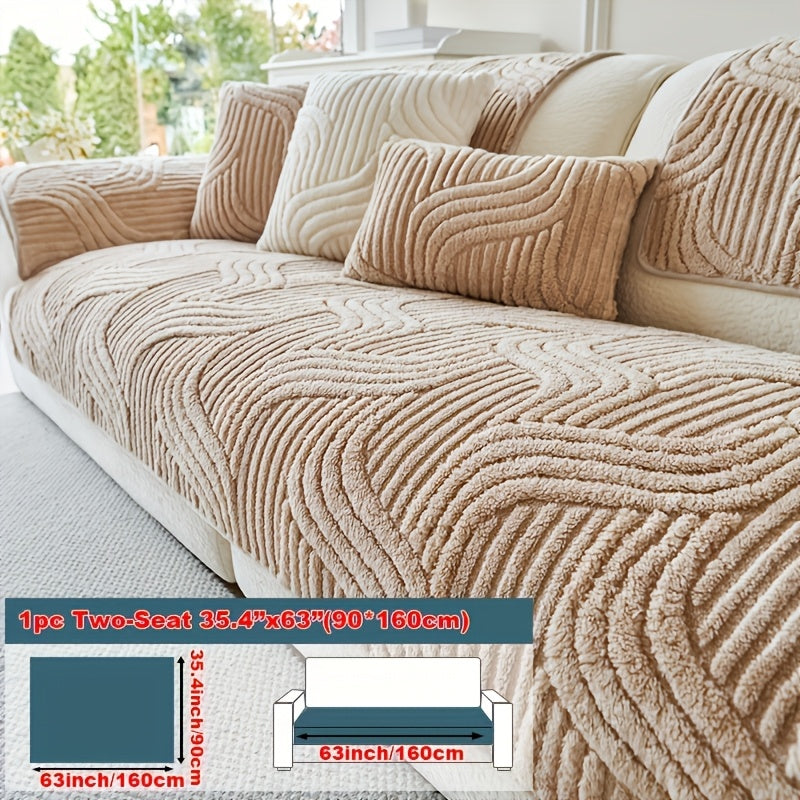 Bohemian Plush Sofa Pad Slipcover – Modern Luxury Faux Fur Non-Slip Couch Cover, All Season Machine Washable Pet Friendly Soft Seat Cushion Protector for Living Room Bedroom Office Home Decor