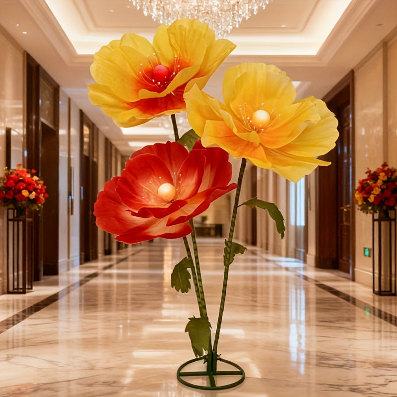 Large Artificial Poppy Flowers 3pcs Giant Orange Yellow Red Blooms Realistic Faux Floral for Wedding Centerpiece Party Decor Photo Booth Spring Home Decoration