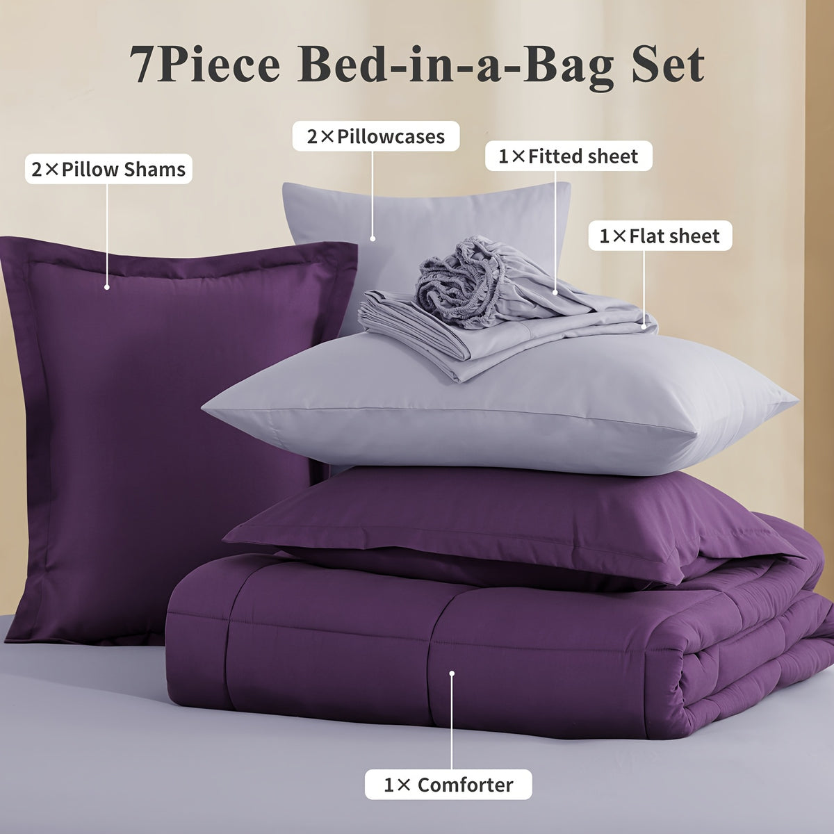 Bed in a Bag Queen 7 Piece Fluffy Comforter Set – Ultra-Soft Microfiber Bedding with Comforter, Fitted Sheet, Flat Sheet & 4 Pillowcases, Hypoallergenic Breathable All Season Bedding Gift for Her