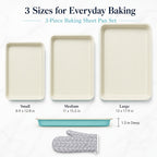 Baking Sheet Pan Set of 3 Heavy Duty Cookie Sheets - Diamond Texture Commercial Grade Steel 13/15/18 Inch, 0.8mm Thick Oven Pans for Baking Cookies, Roasting, Sheet Cake, with Oven Gloves Option