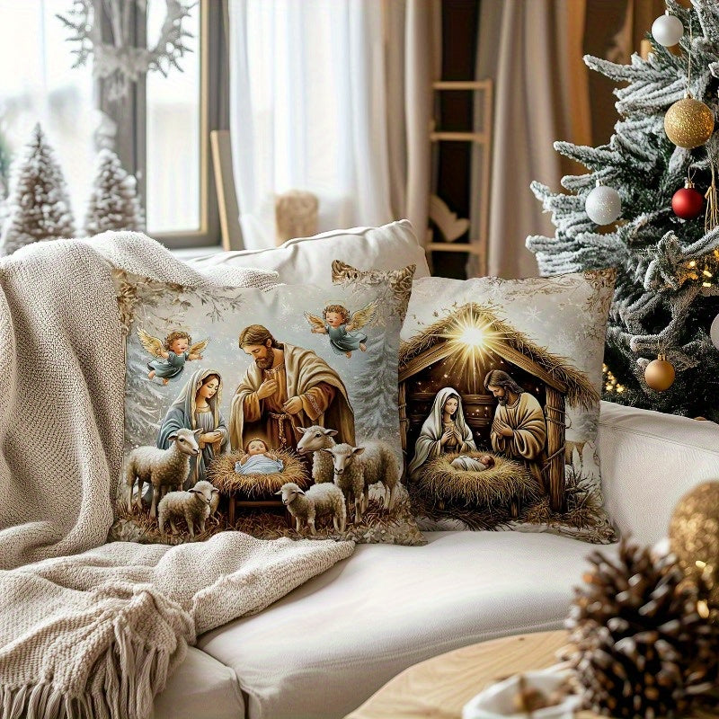 Christmas Pillowcase Set of 4 Farmhouse Holiday Decorative Cushion Covers 18x18 Inch for Sofa Living Room Bedroom Winter Home Decoration (No Pillow Insert)