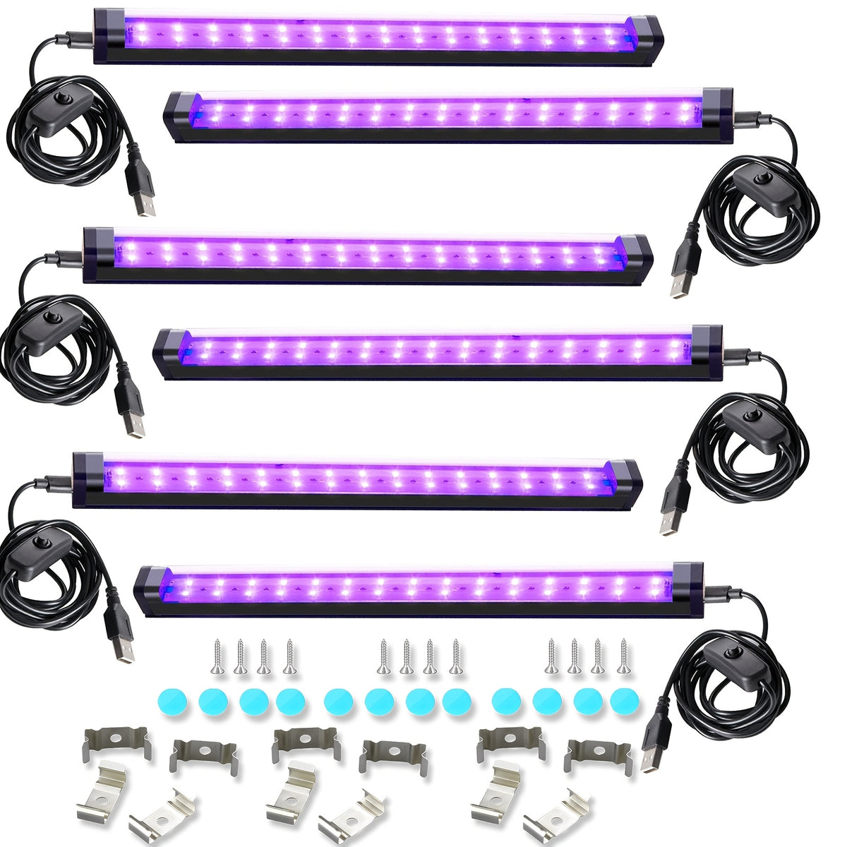 Black Light Bar 10W 1ft LED UV Blacklight Strip Lights – Magnetic Mount for Glow Party, Tapestry, Poster, Body Paint, Cabinet & Display – 2 to 14 Pack