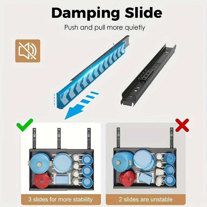 Pull Out Cabinet Organizer Slide Out Drawer Shelf No Drill | Under Cabinet Pull Out Shelf for Kitchen Bathroom Garage Bedroom