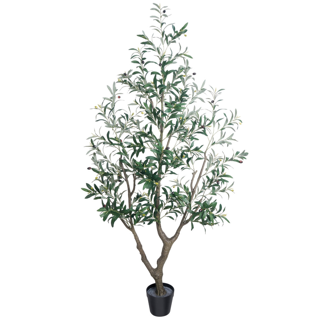 Artificial Olive Tree 5/6/7FT Multi-Trunk Pre-Potted – Lifelike Faux Indoor Tree with 706-1296 Leaves & Realistic Olives – Mediterranean Farmhouse Decor for Home, Office & Porch