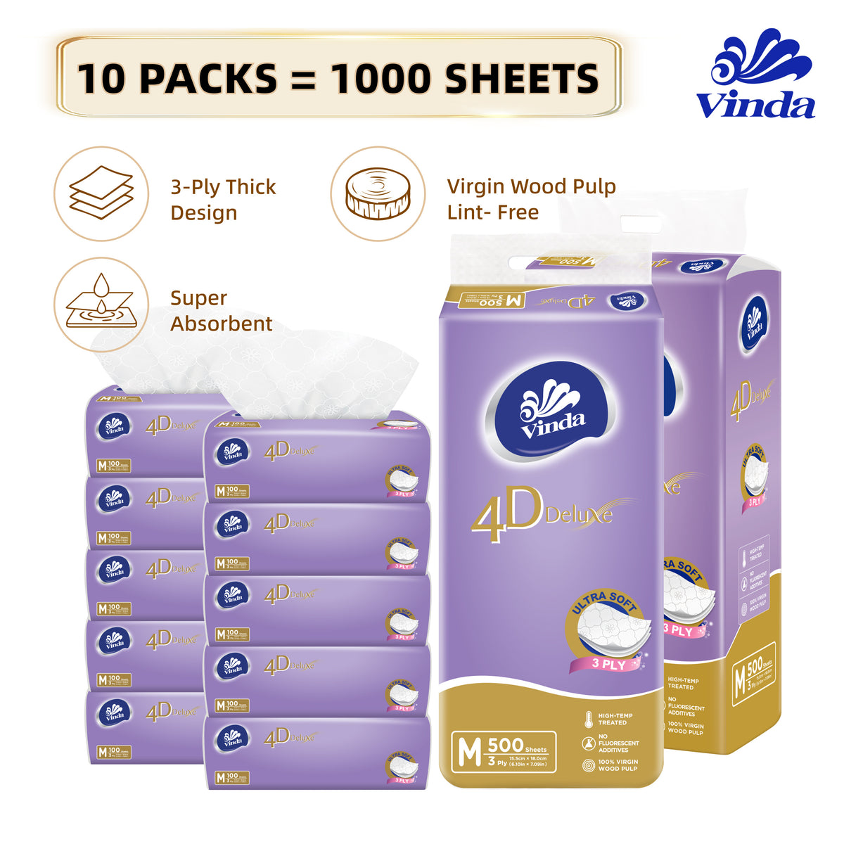 3-Ply Facial Tissues Soft Pack 10-Pack Bulk – 100 Sheets Each, 4D Embossed Virgin Wood Pulp, Ultra Soft Unscented Disposable Tissue Paper for Face, Home, Office & Travel