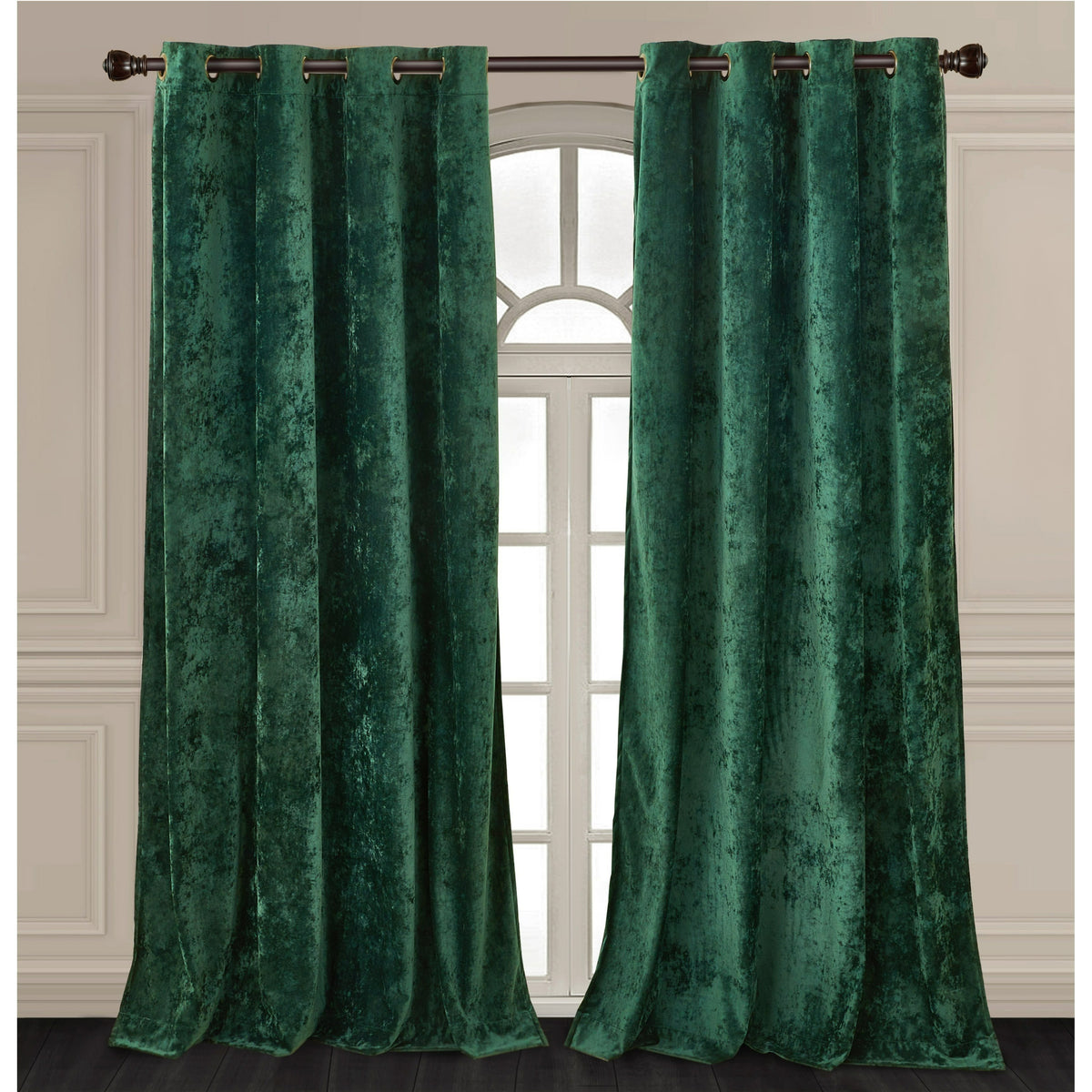 Luxury Distressed Crushed Velvet Curtains - 4-Piece Set (2 Panels + 2 Tiebacks), Grommet Top, Room Darkening | 10 Colors, 3 Sizes