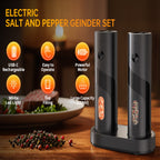 Electric Salt & Pepper Grinder Set USB Rechargeable with Charging Base, LED Grinding Light, Top-Fill Large Capacity – 1 or 2 Piece, Black & Green