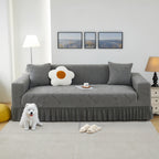 Luxury Skirted Sofa Cover Full Coverage Stretch Velvet Slipcover – Anti-Slip Pet-Friendly Couch Protector for 1/2/3/4-Seater, Soft Warm Furniture Cover in Navy Blue & Charcoal Gray for Winter Christmas Home Decor