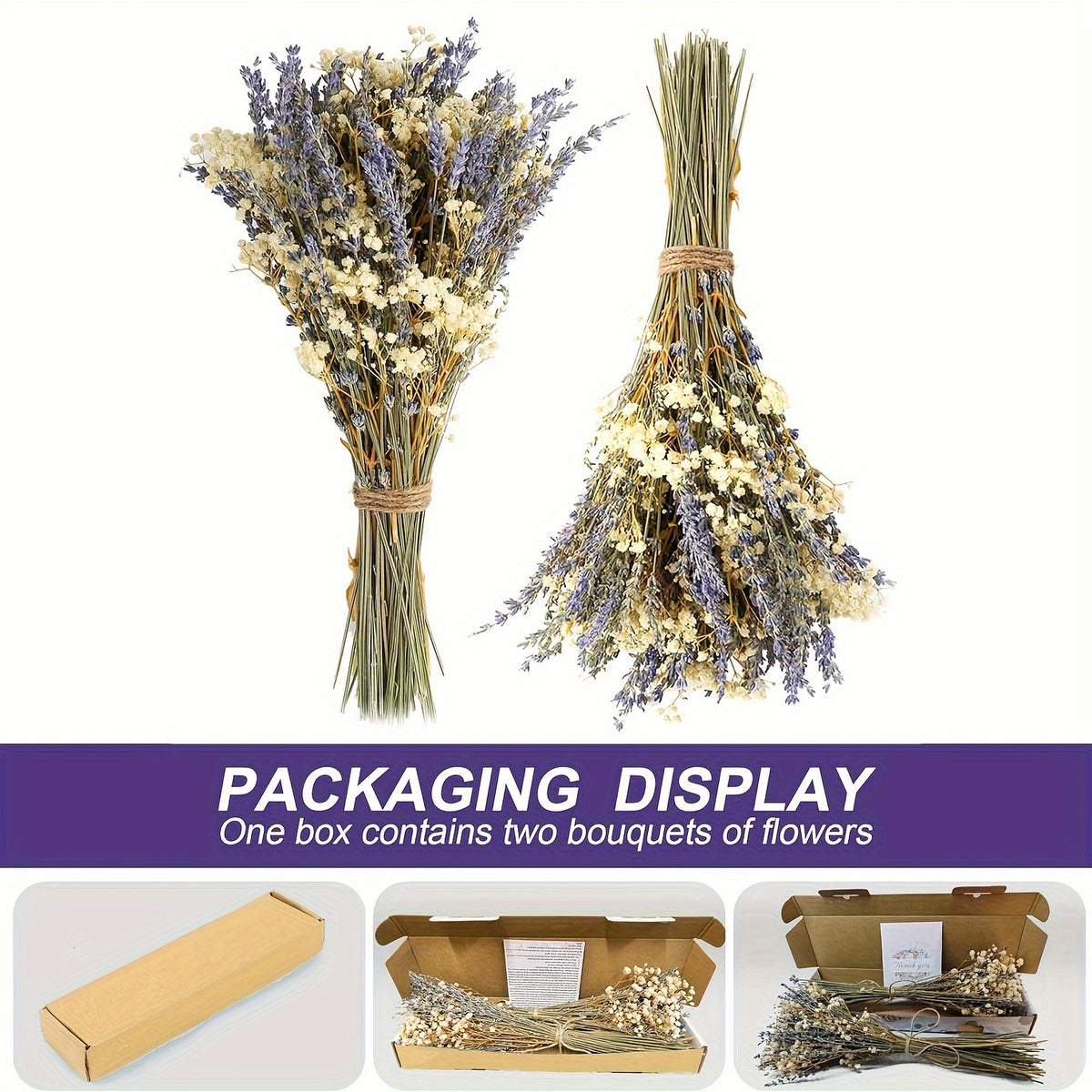 Dried Lavender & Baby’s Breath Flower Bundles 2 Bunches 17 Inch – Dried Gypsophila Bouquet for Vase, Home Decor, Wedding, Photography & DIY Wreath – Valentine’s Day Floral Arrangement Gift
