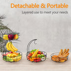2-Tier Countertop Fruit & Vegetable Basket Bowl Rack with Banana Hooks – Space-Saving Kitchen Storage for Fruits, Vegetables, Bread & Snacks