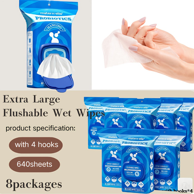Flushable Wet Wipes with Probiotics, Plant-Based Fibers Fragrance-Free Sewer-Safe Butt Wipes, Soft Thick Disposable Personal Care Wipes for Adults, Incontinence & Sensitive Skin, Multi-Pack