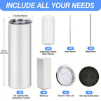 20oz Sublimation Tumbler Blanks with Lids & Straws – Stainless Steel Double Wall Insulated, White Gift Box, Bulk 8/10/25/50 Pack for Heat Press & DIY Gifts
