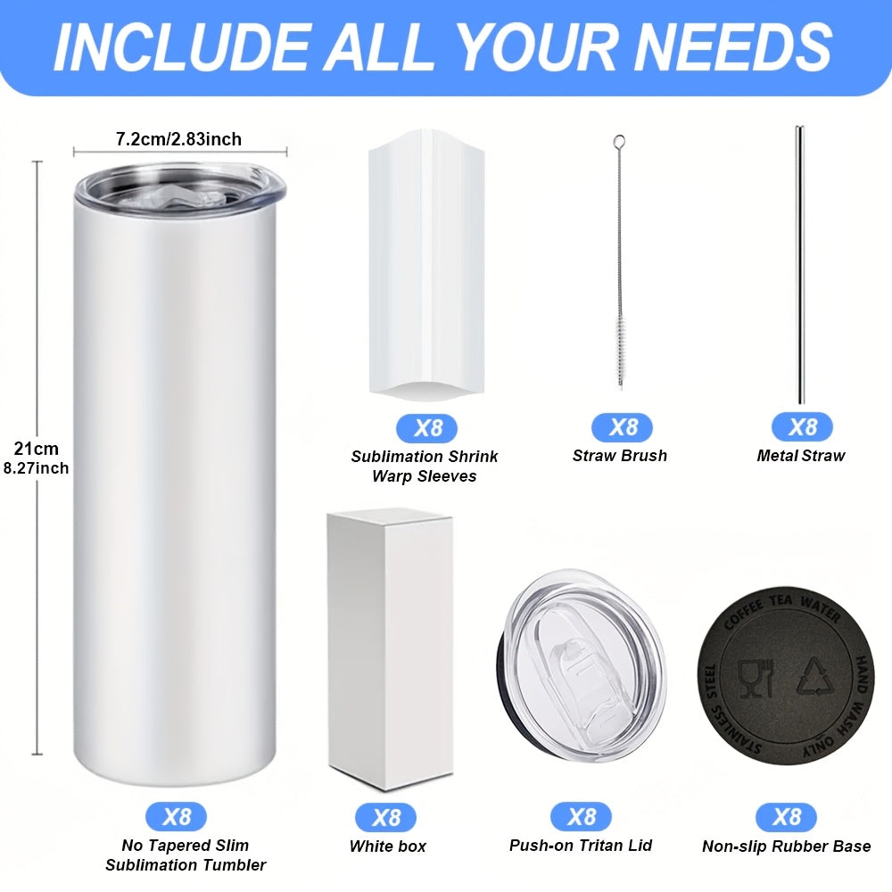 20oz Sublimation Tumbler Blanks with Lids & Straws – Stainless Steel Double Wall Insulated, White Gift Box, Bulk 8/10/25/50 Pack for Heat Press & DIY Gifts