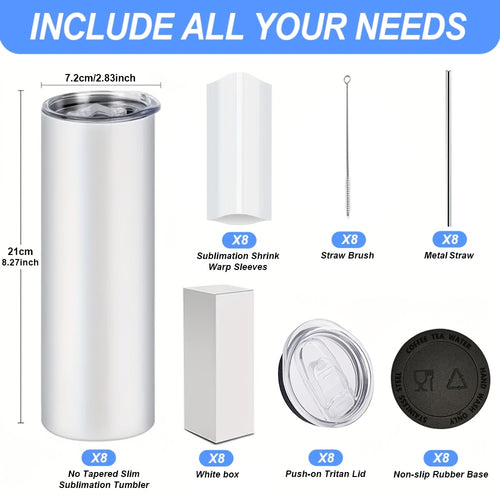 20oz Sublimation Tumbler Blanks with Lids & Straws – Stainless Steel Double Wall Insulated, White Gift Box, Bulk 8/10/25/50 Pack for Heat Press & DIY Gifts