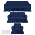 Sofa Slipcover Set 3 Piece Stretch Elastic Couch Cover with Skirt Washable Furniture Protector for Sofa Loveseat Armchair 3 Colors