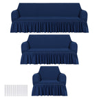 Sofa Slipcover Set 3 Piece Stretch Elastic Couch Cover with Skirt Washable Furniture Protector for Sofa Loveseat Armchair 3 Colors