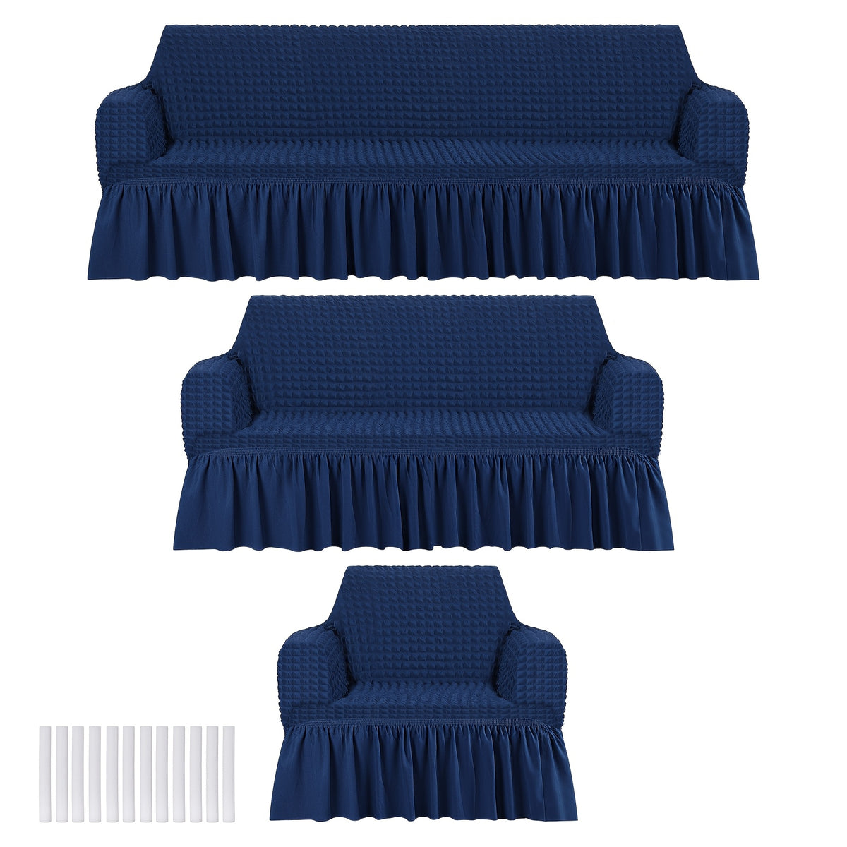 Sofa Slipcover Set 3 Piece Stretch Elastic Couch Cover with Skirt Washable Furniture Protector for Sofa Loveseat Armchair 3 Colors