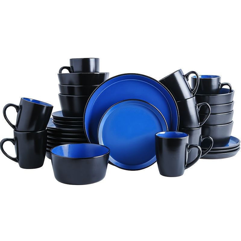 Ceramic Dinnerware Set Modern Matte Porcelain Plates Dishwasher Microwave Oven Safe Scratch Resistant Stoneware Tableware Black Red Blue for Restaurant Kitchen Wedding Gift