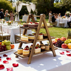 3 Tier Wood Dessert Stand Foldable Natural A-Frame Tray for Wedding Party Home Hotel Restaurant Event Cupcake Cake Display Sturdy Serving Stand