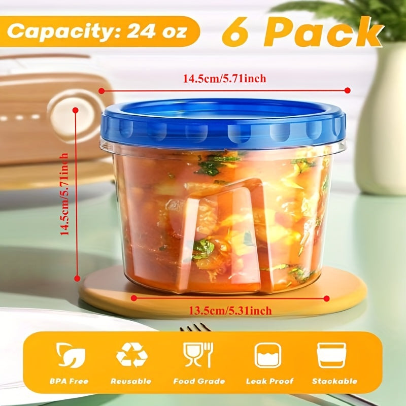 Meal Prep Containers 6pcs 24oz BPA-Free Plastic Food Storage with Flip-Top Lids – Leakproof Microwave Dishwasher Freezer Safe for Soup, Leftovers & Meal Prep