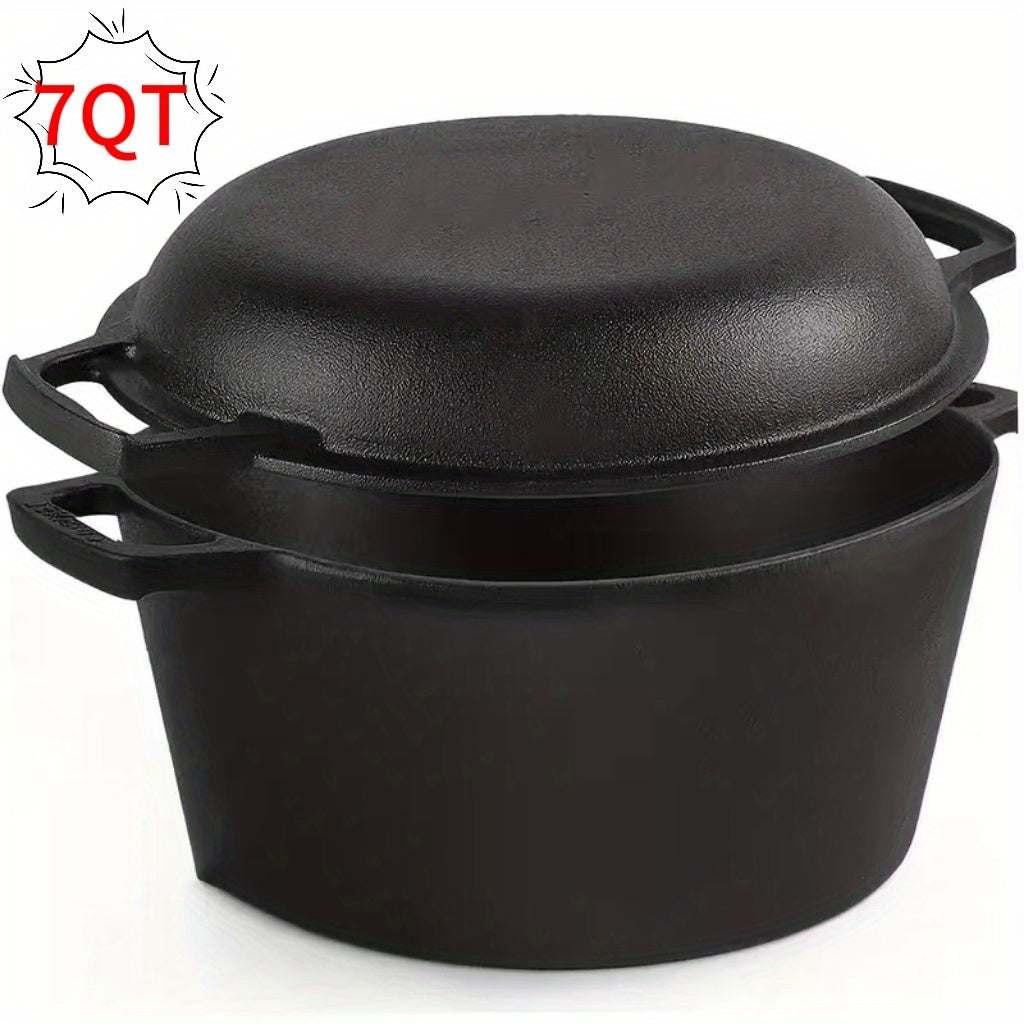 Cast Iron Dutch Oven Set 2-in-1 5.1QT Dutch Oven and 1.9QT Skillet Lid with Accessories Induction Oven Campfire Safe Holiday Cooking Kit for Soups Stews Baking Frying Camping BBQ