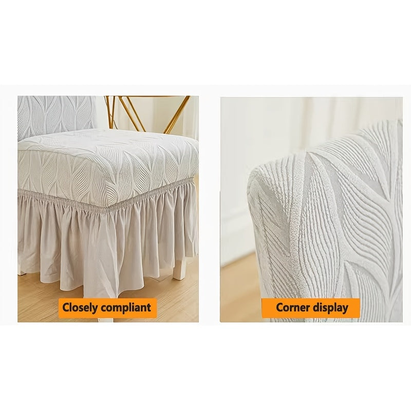 Jacquard Leaf Stretch Dining Chair Covers with Skirt 4 or 6 Pack, Universal Removable Parsons Chair Slipcovers for Dining Room Kitchen Wedding Party Banquet