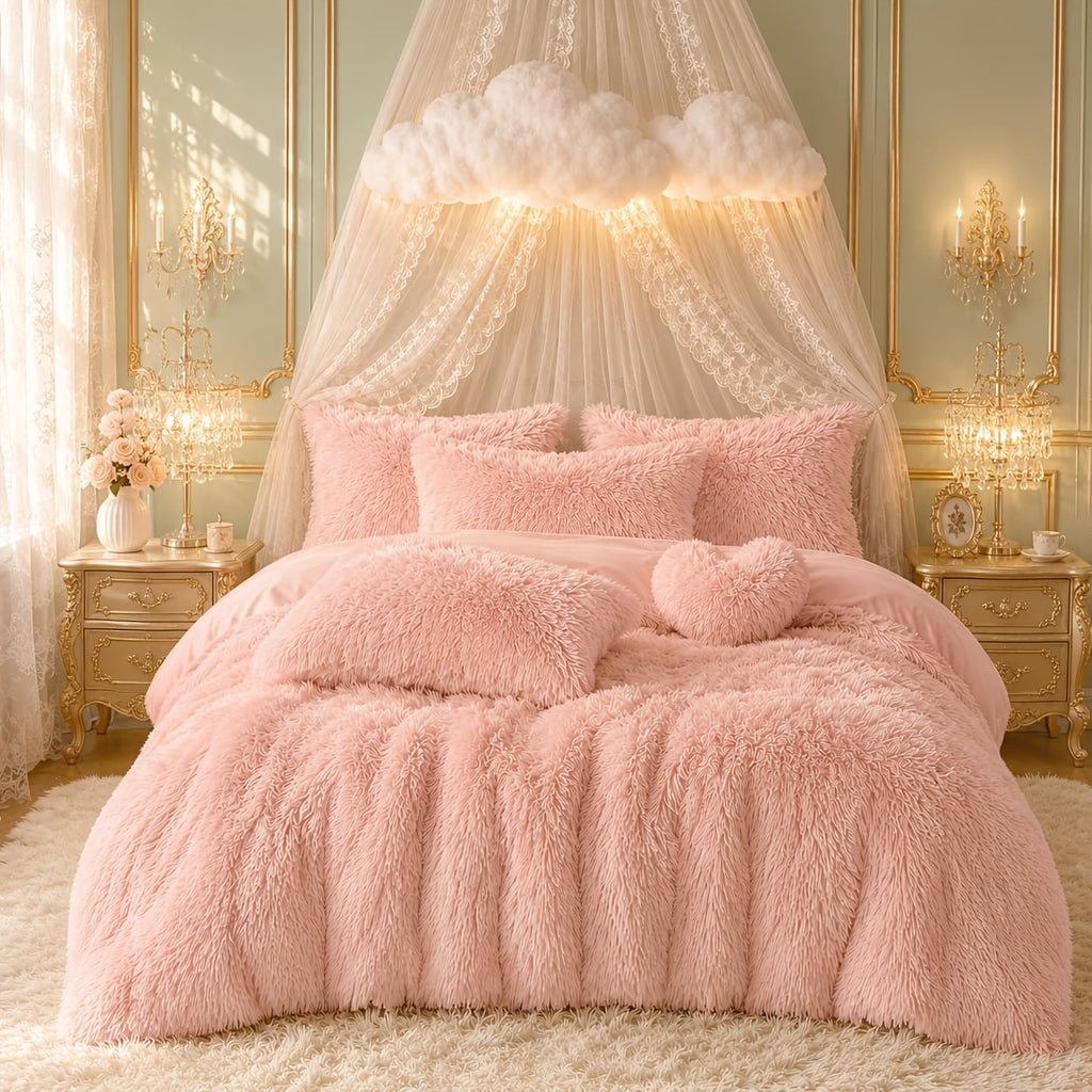 Velvet Duvet Cover Set Queen King Twin - Faux Down Flannel Bedding with Pillowcases & Bonus Heart Pillow, Zipper Closure Plush Thermal All-Season, 8 Colors 3/4-Piece