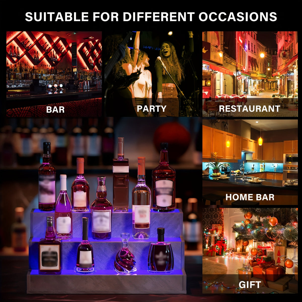 Illuminated Liquor Shelf 24 Inch LED Bar Bottle Display Unit – Wall Mounted Floating Shelf for Home Bar & Man Cave
