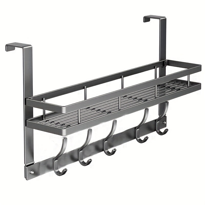 Over Door Hook Rack 2-Tier 5 or 6 Hooks Rustproof Metal – Space-Saving No-Damage Hanger for Clothes, Coats, Hats & Handbags, Gray