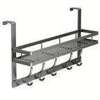 Over Door Hook Rack 2-Tier 5 or 6 Hooks Rustproof Metal – Space-Saving No-Damage Hanger for Clothes, Coats, Hats & Handbags, Gray