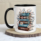 Bookworm Ceramic Mug – "There's No Such Thing as Too Many Books" Quote Tea Cup – Funny Gift for Book Lovers, Librarians & Teachers