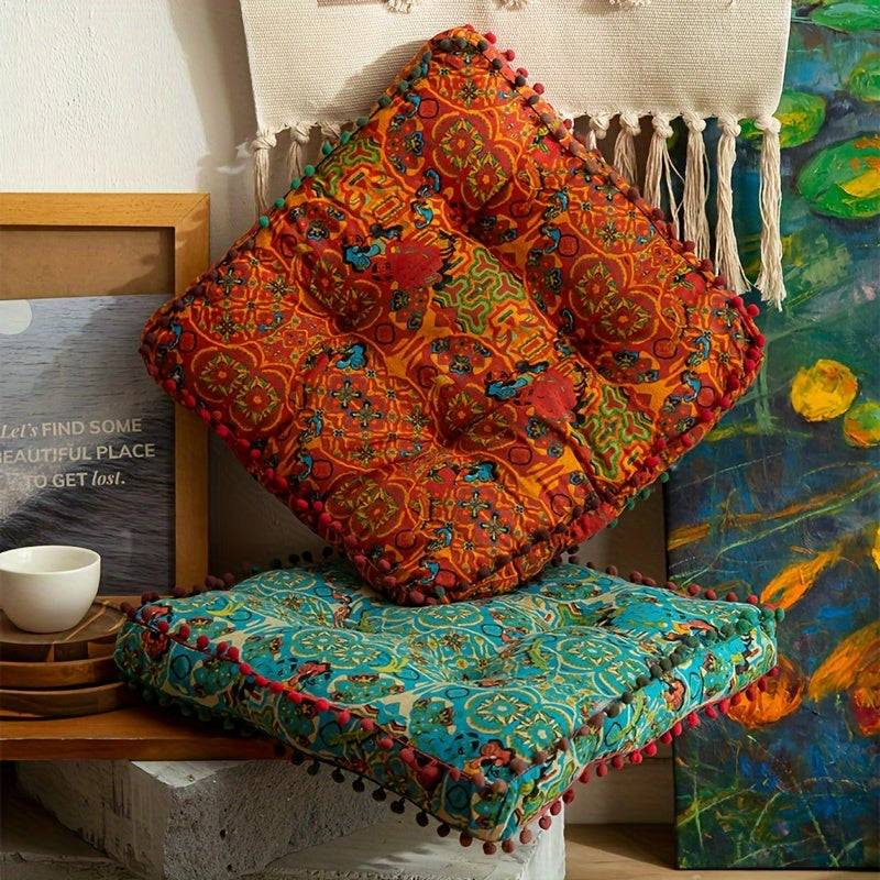 Moroccan Chair Cushion Seat Pad – Soft Bohemian Floor Cushion with Cover & Fiberfill, Multifunctional Indoor Outdoor Bench Pad, Hand Washable Decorative Home Decor for Living Room Bedroom, Valentine's Day Gift