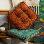 Moroccan Boho Chair Cushion Seat Pad with Removable Cover & Fiberfill – Bohemian Floor Cushion for Indoor Outdoor Chairs, Benches, Living Room, Bedroom, Patio, Hand Washable Decorative Home Decor